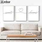 Черно-белые милые мечты цитаты печать для детской стены Искусство на холсте плакат линии сердце минималистская живопись настенные картины Домашний декор