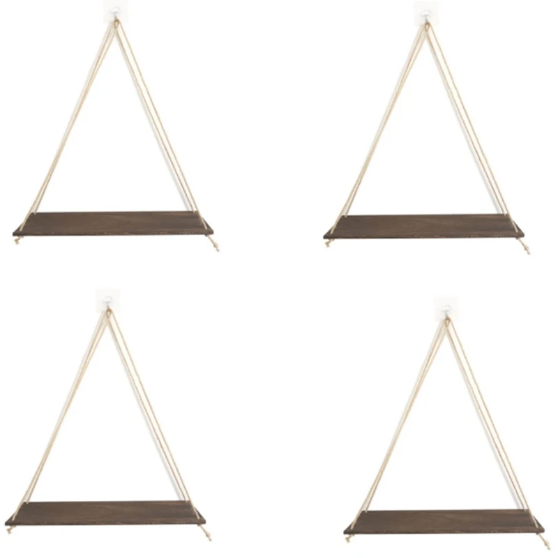 

Подвесные полки, набор из 4 искусственных настенных полок, деревенские подвесные полки с веревкой для спальни, гостиной, коричневые