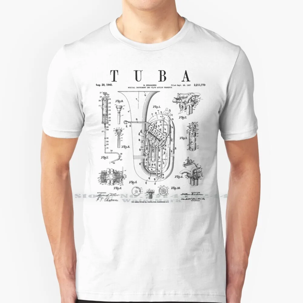 

Tuba Vintage Patent Tubaist Tubist Drawing Print T Shirt Cotton 6XL Tuba Player Brass Wind Musicians Musical Orchestra Band