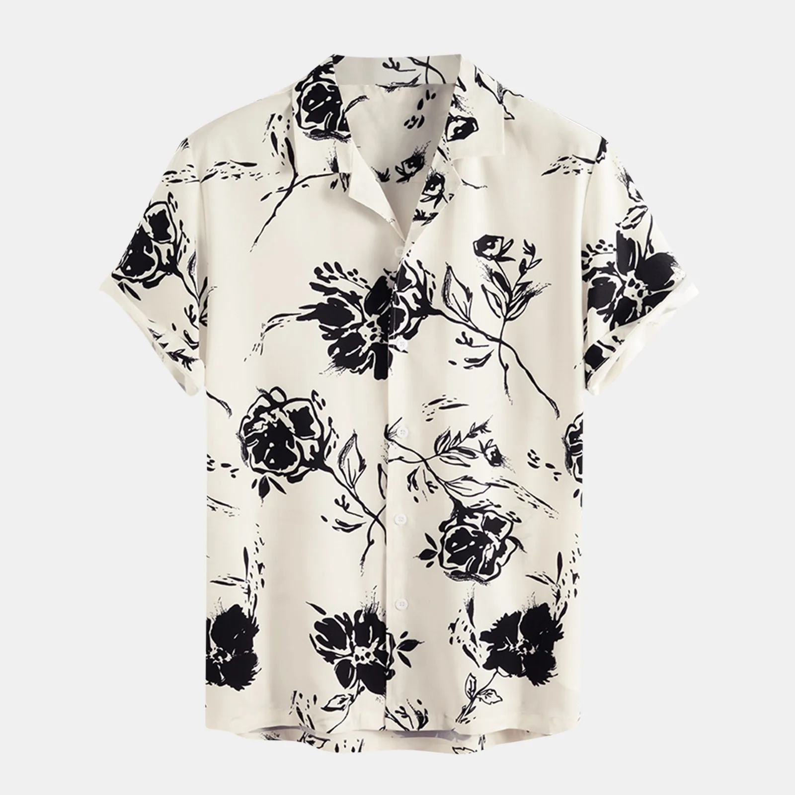 

Men's Shirts Fashion Casual Rose Printed Short Sleeve Button Turn-Down Collar Shirt Plus Size Breathable Beach Shirts Chemise