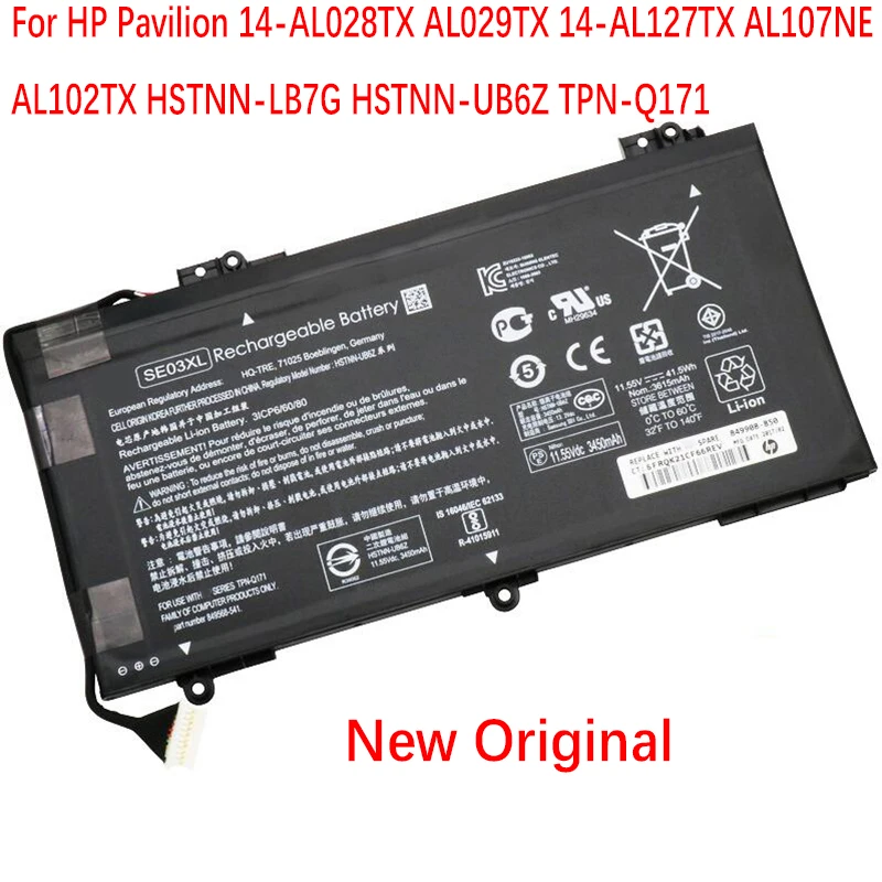 

SE03XL Laptop Battery For HP Pavilion 14-AL028TX AL029TX 14-AL127TX AL107NE AL102TX HSTNN-LB7G HSTNN-UB6Z TPN-Q171 849568-541