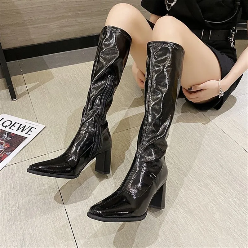 Женские Классические сапоги на высоком каблуке с квадратным носком