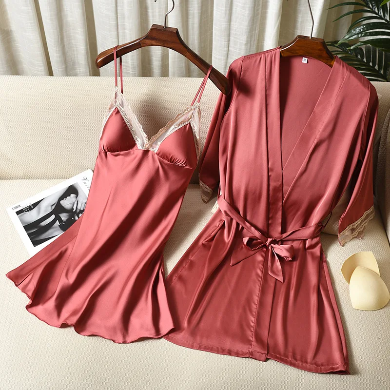 Комплект женский атласный из 2 предметов пикантная кружевная белая ночная