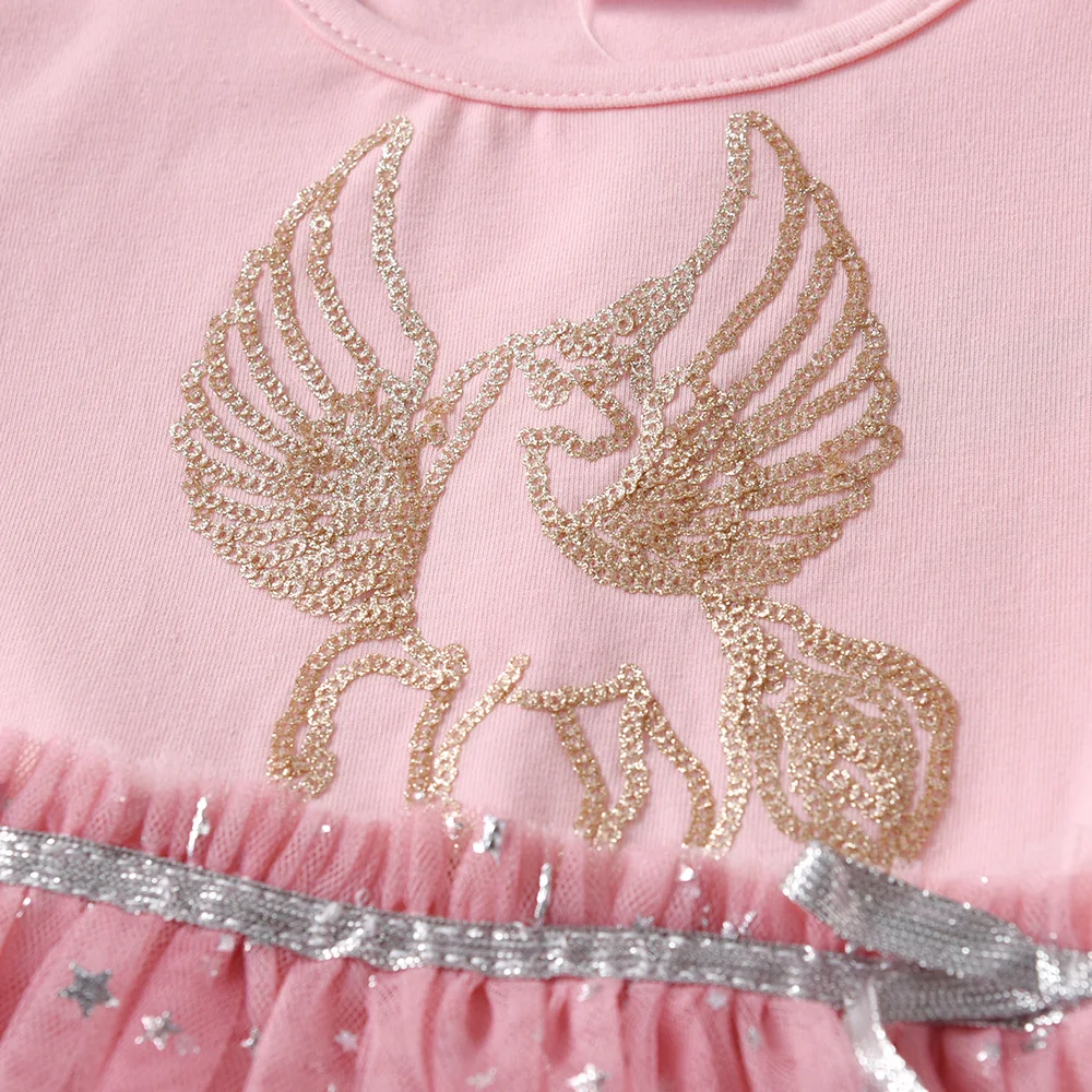 VIKITA Girl Autumn Winter Dress Kids Gradient Long Sleeve Princess Mesh Tulle Unicorn Rabbit Cartoon Elegant Dresses | Детская одежда и