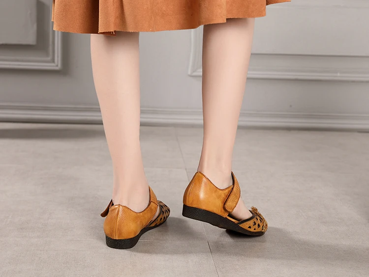 Кожаные открытые сандалии в этническом стиле Повседневная Удобная женская обувь