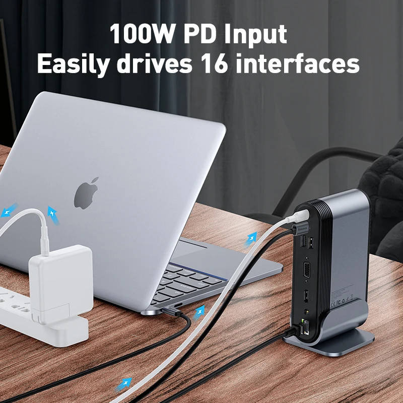 Baseus 16 в 1 USB C концентратор type C для мульти HDMI RJ45 VGA USB 3,0 2,0 с адаптером питания док-станция для MacBook Pro type-c концентратор