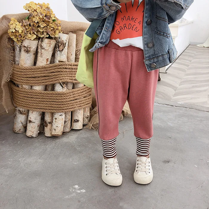 Autumn boys girls Spliced striped sports pants kids cotton soft 5 colors casual all-match trousers 2-7Y