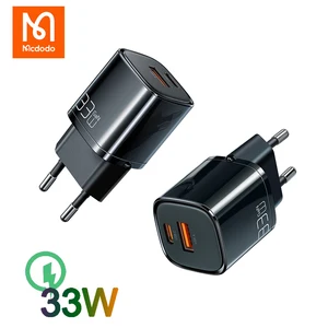 mcdodo 33w gan fast charger type c pd quick charge 4 0 qc3 0 eu plug 2 ports usb portable charger for iphone 13 12 11 pro max free global shipping