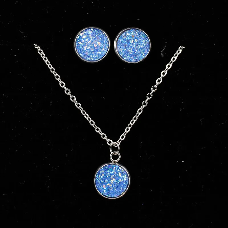 12 мм Друза серьги гвоздики ожерелье ювелирные изделия набор из смолы для женщин