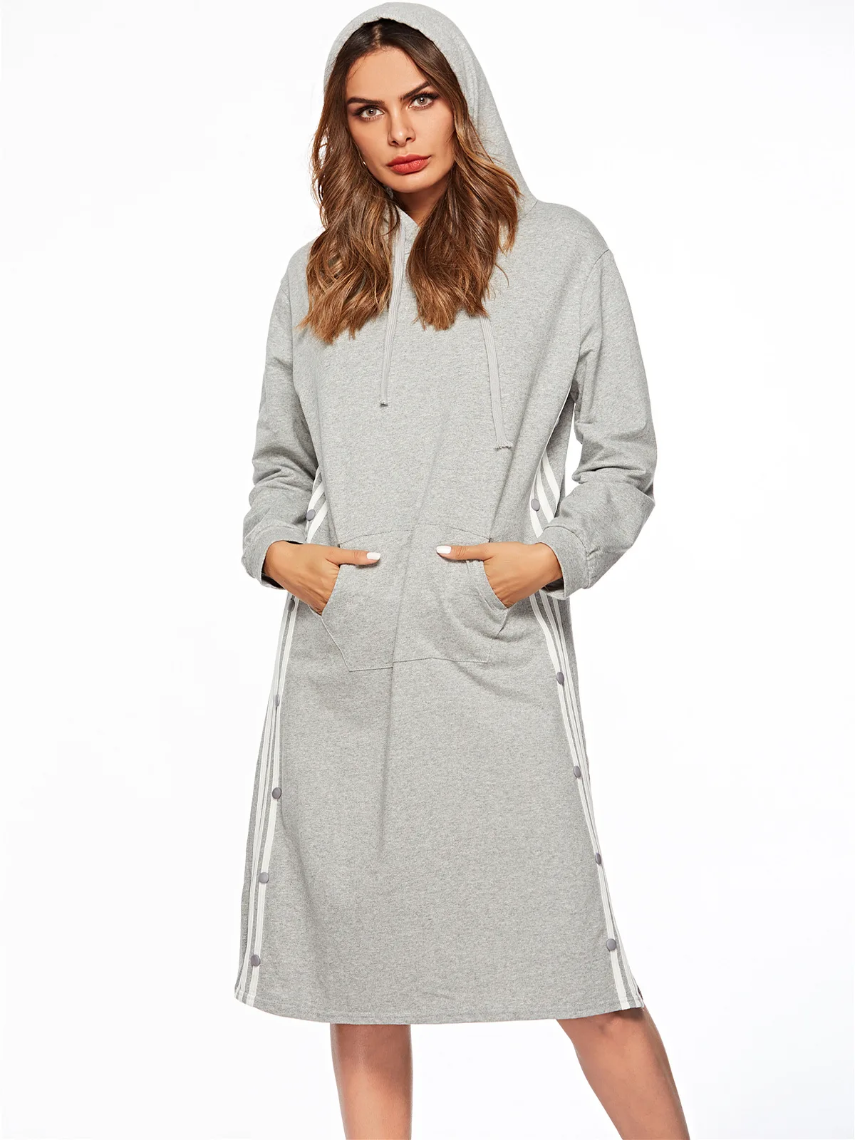 New 2019 Autumn Winter Long Hoodies Sweatshirts Women Fashion Hooded Striped Dress Pullover Top Hoodie Clothes WW18 | Женская одежда