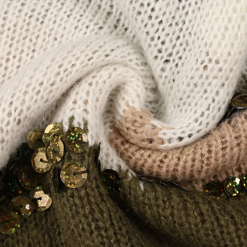 Новинка Осень 2019 Европейская станция тяжелый пуловер с блестками и круглым