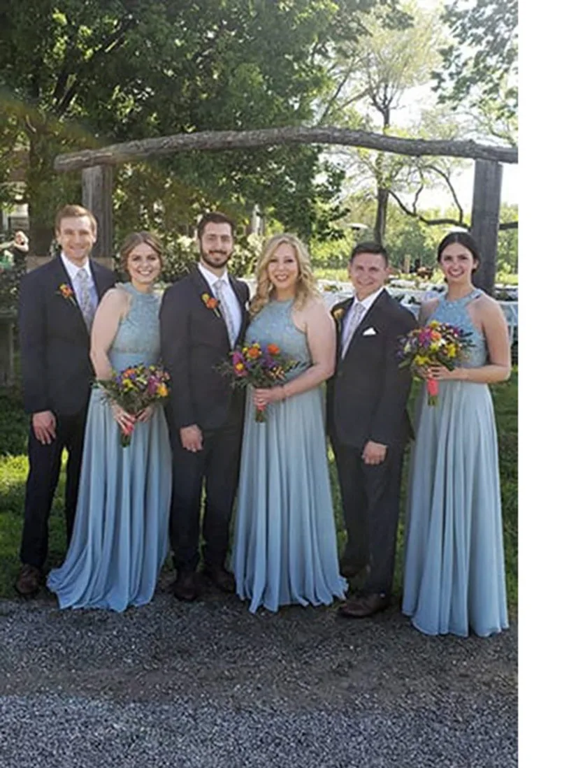 

Недорогие шифоновые платья подружки невесты с лямкой на шее и галстуком-бабочкой для свадебной вечеринки