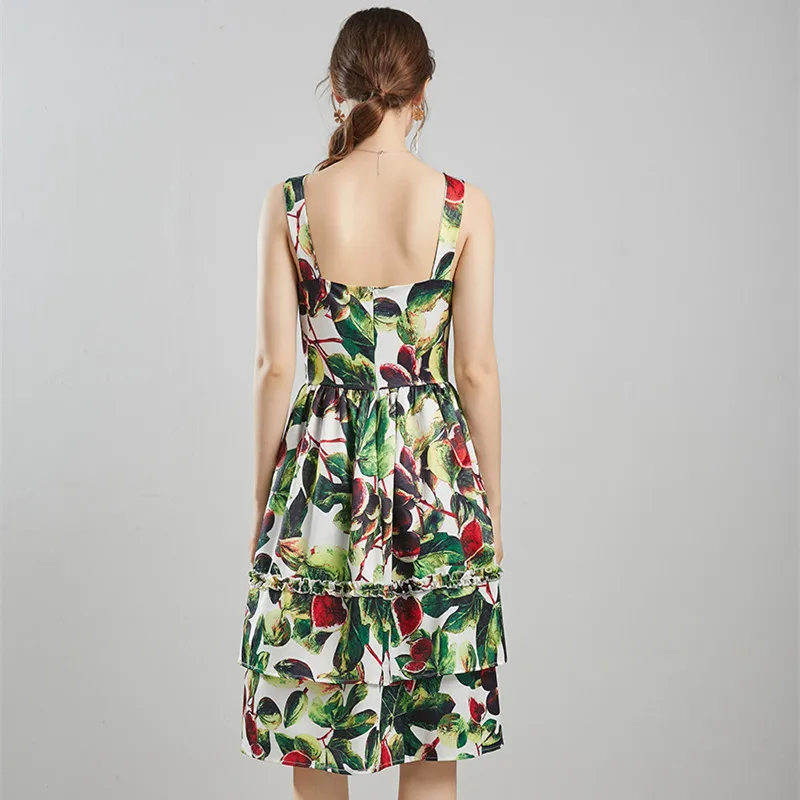 Женское платье на бретелях-спагетти с принтом в виде тропических листьев инжиров