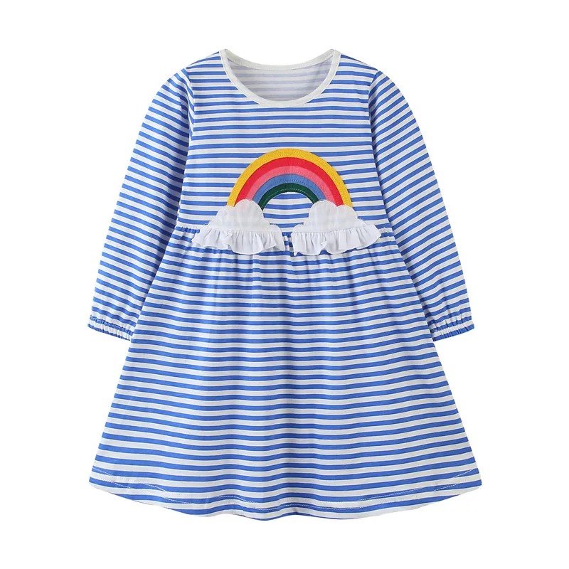 

Rainbow Baby Christmas Dresses for Autumn Spring Stripes Girls Cotton Tutu Party Toddler Clothing Hot Kids Dresses