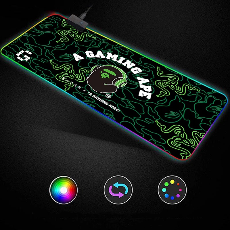 

Luxury BAPE LOGO game Anime RGB Gaming Mouse Pad Gamer Keyboard Desk Non-slip Rubber LED Mouse Mat