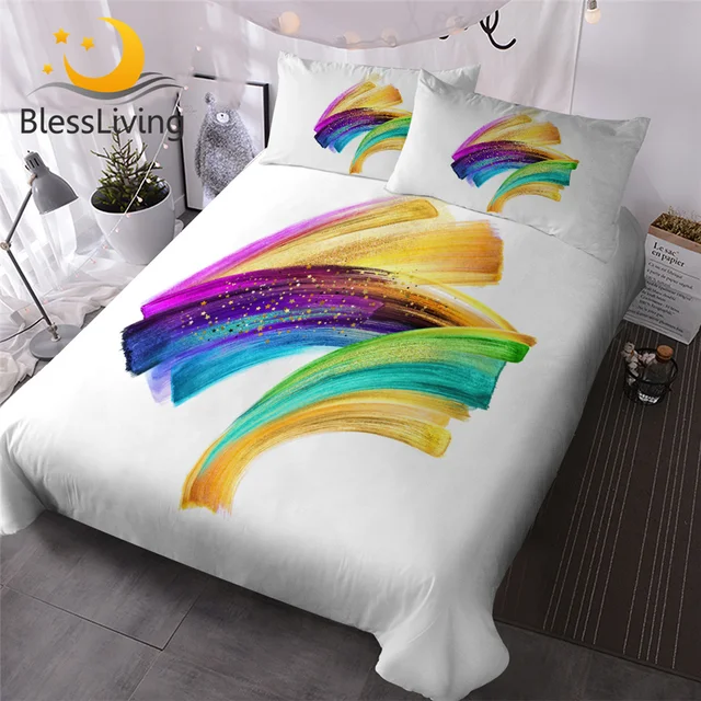BlessLiving Watercolor Art Duvet Cover Creative Brush Painting Bed Cover Building Block Checkered Bedding Set Colorful Bedspread 1