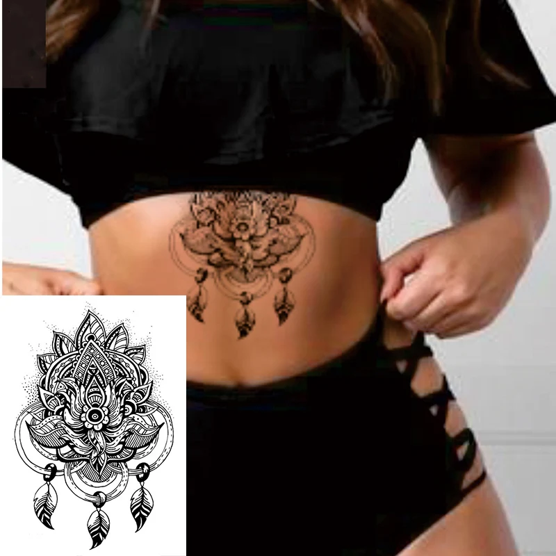 1 PIECE Back or Sternum Body Mandela With Dream Catcher Flower Waterproof Temporary Tattoo Art Sexy Waist Fake Tatoo | Красота и