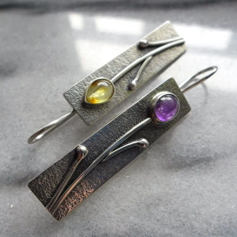 Винтажные металлические висячие серьги в виде ветки и цветка этнические