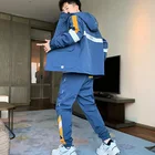 Спортивный костюм мужской из двух предметов, свободная куртка с капюшоном и брюки, уличная одежда в стиле хип-хоп, рабочая одежда с большими карманами