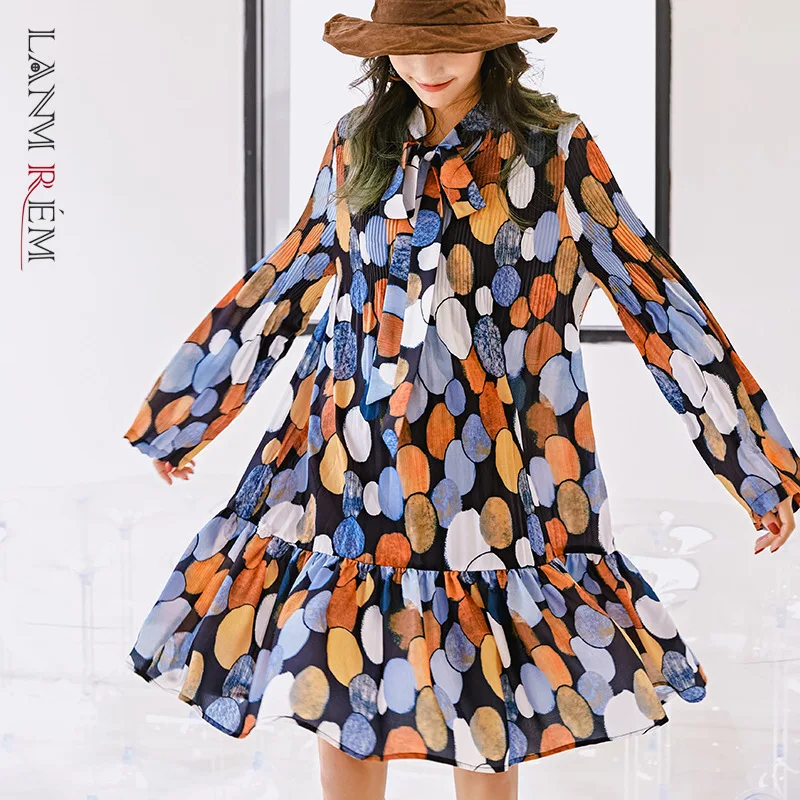 Платье LANMREM женское свободное с принтом модная рубашка во французском стиле