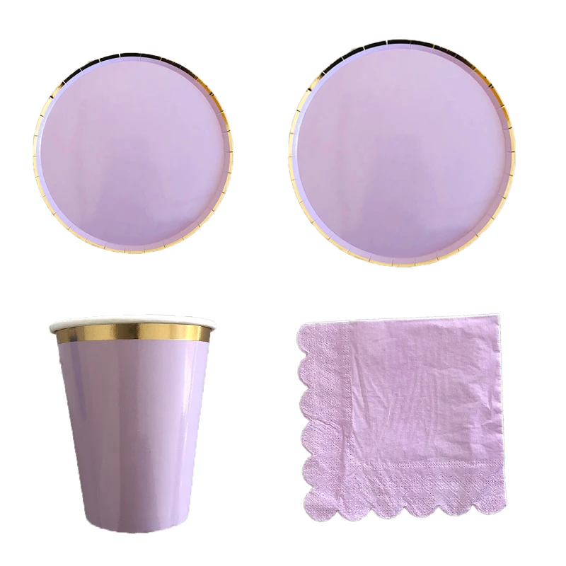 40 шт./компл. светло-фиолетовые праздвечерние чные принадлежности бумажная