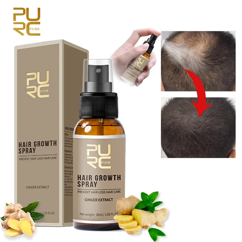 

PURC Natural Hair Growth Spray Ginseng and Ginger Thickener Essence Growing Hair Loss Treatment Fast Grow Hair Oil Products 30ml