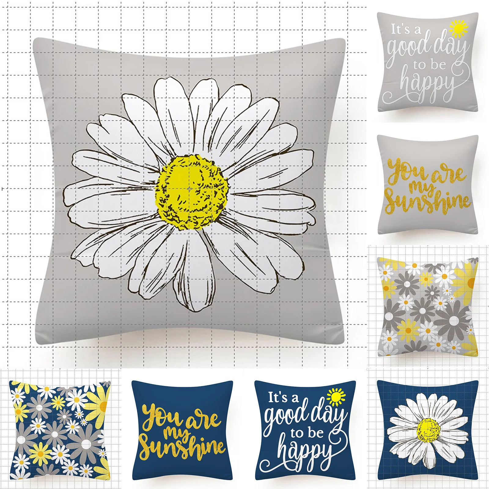 

Creative Home Decoration Yellow Grey Daisy Throw Pillow Cover Polyester Summer Office Sofa Car Floral Cushion Covers Decor 1Pc