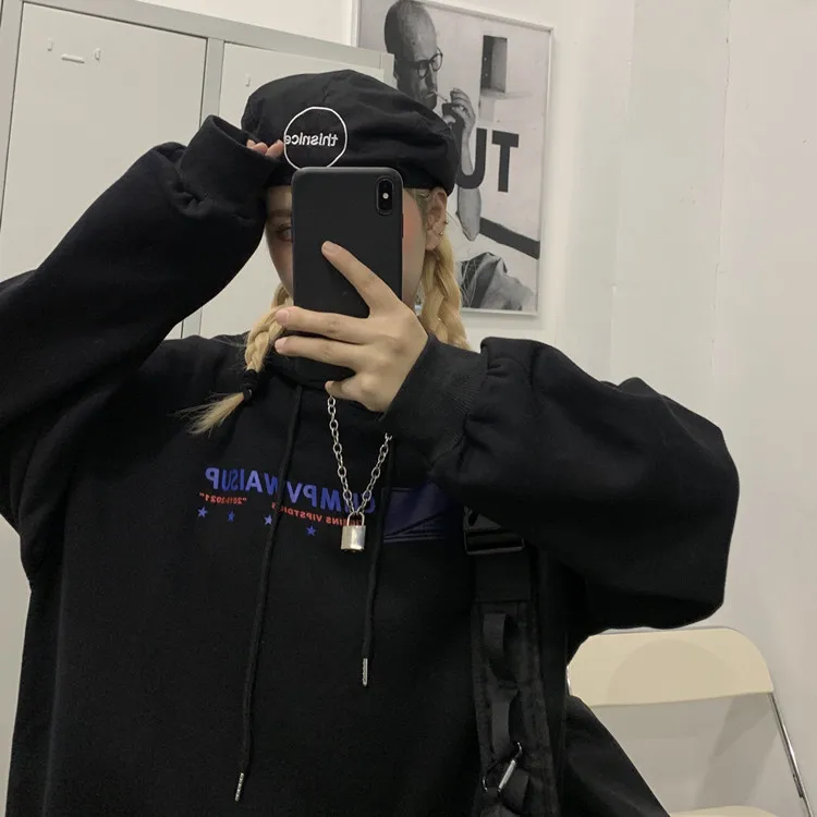 Уличный свитер с капюшоном старинный винтажный Женская свободная одежда для