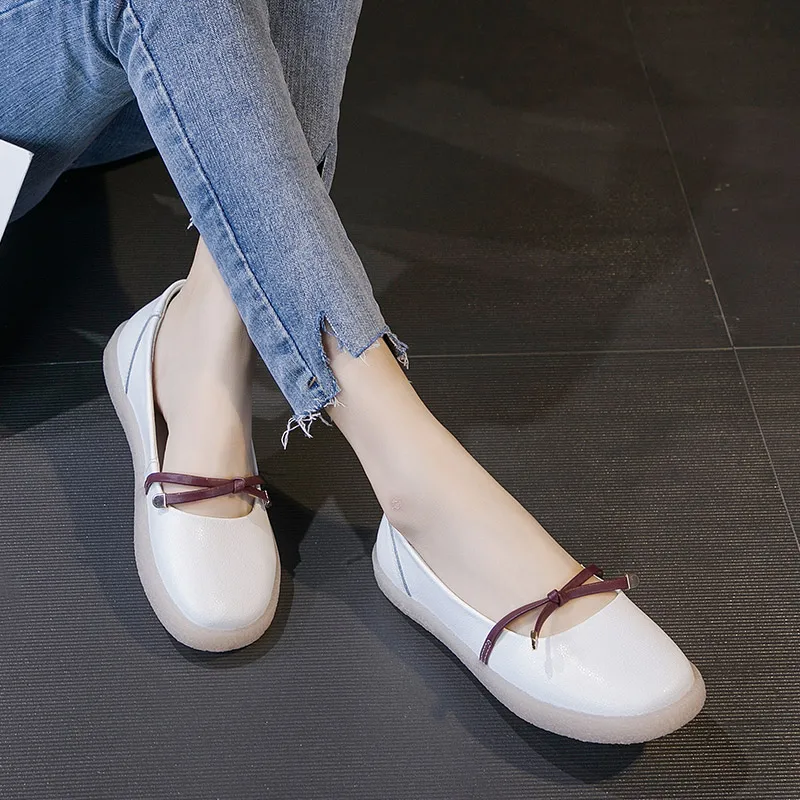

Summer Women Fashion White Flats Comfortable and Breathable Lightweight Leather Shoes Wear-resistant High-quality Handmade Flats