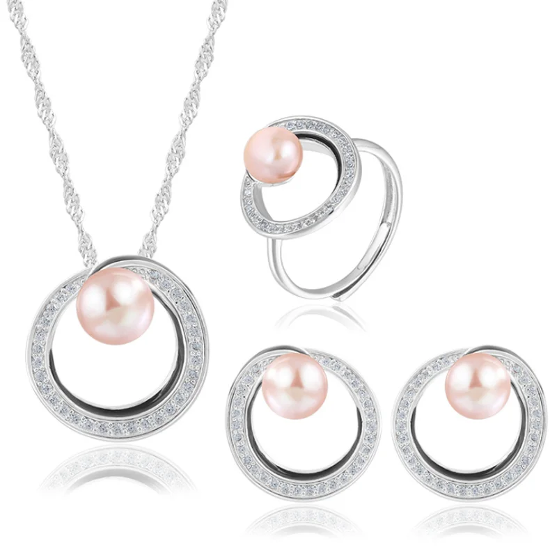 

MeiBaPJ Natural Freshwater Pearl Spiral Shape Set S925 Silver Earrings & Necklace & Ring Fine Wedding Jewelry Sets For Women