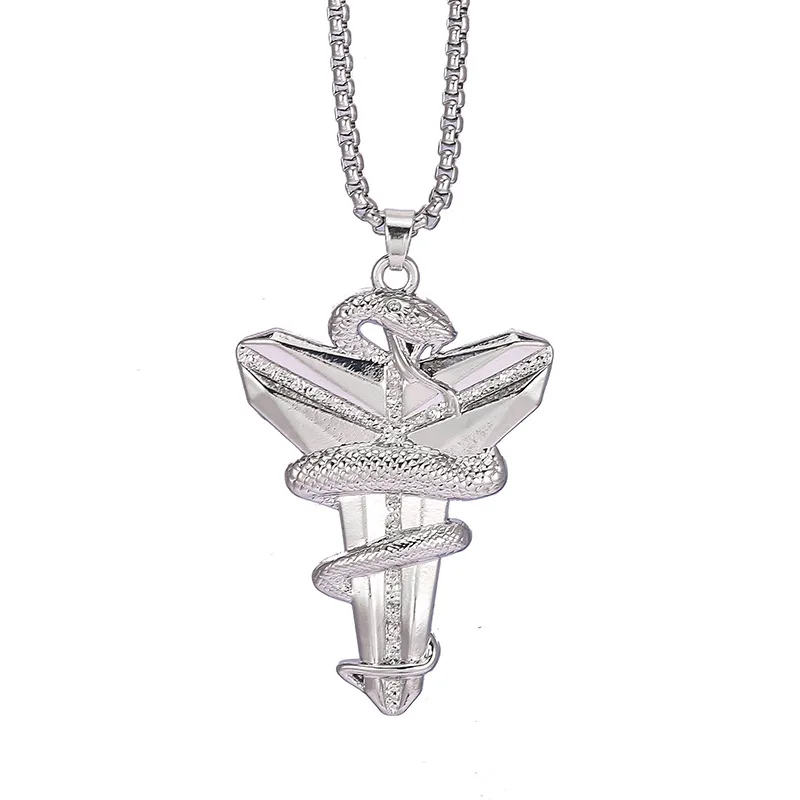 

WANGAIYAO Hip Hop Mamba Viper Cross Necklace Boys and Girls Basketball Fan Pendant Tide Hundred Matching Jewelry Commemoration D