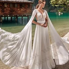 Винтажные Свадебные платья с длинным рукавом, платье с V-образным вырезом и открытой спиной, Плиссированные Свадебные платья, свадебные платья