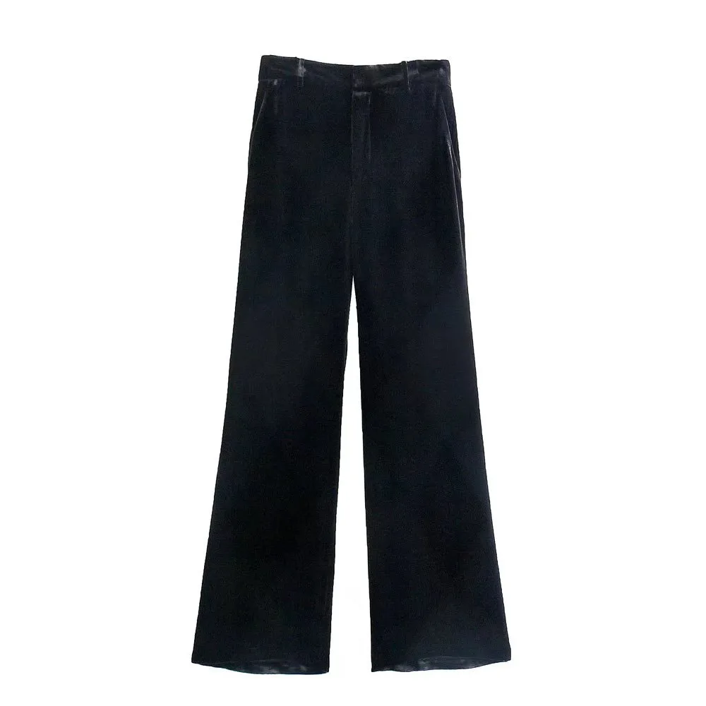 

BM UR HM ZA women's 2021 fall new fashion casual ladies trousers all-match high-waist silk-blend velvet straight-leg pants