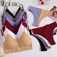 thong bra women sexy underwear brassiere female tops panties bralette intimates lingerie stretchy ribbed tank crop tops set