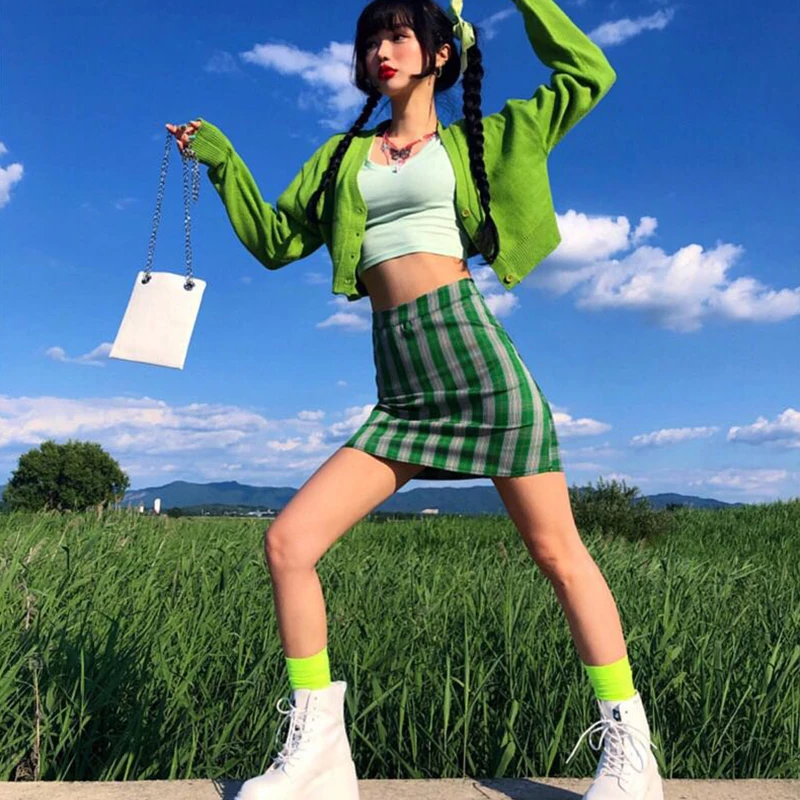 Harajuku Girls Vintage Plaid Mini Skirt Women Punk Fashion High Waist Wrap Skirts Streetwear Retro Old School Style Short | Женская