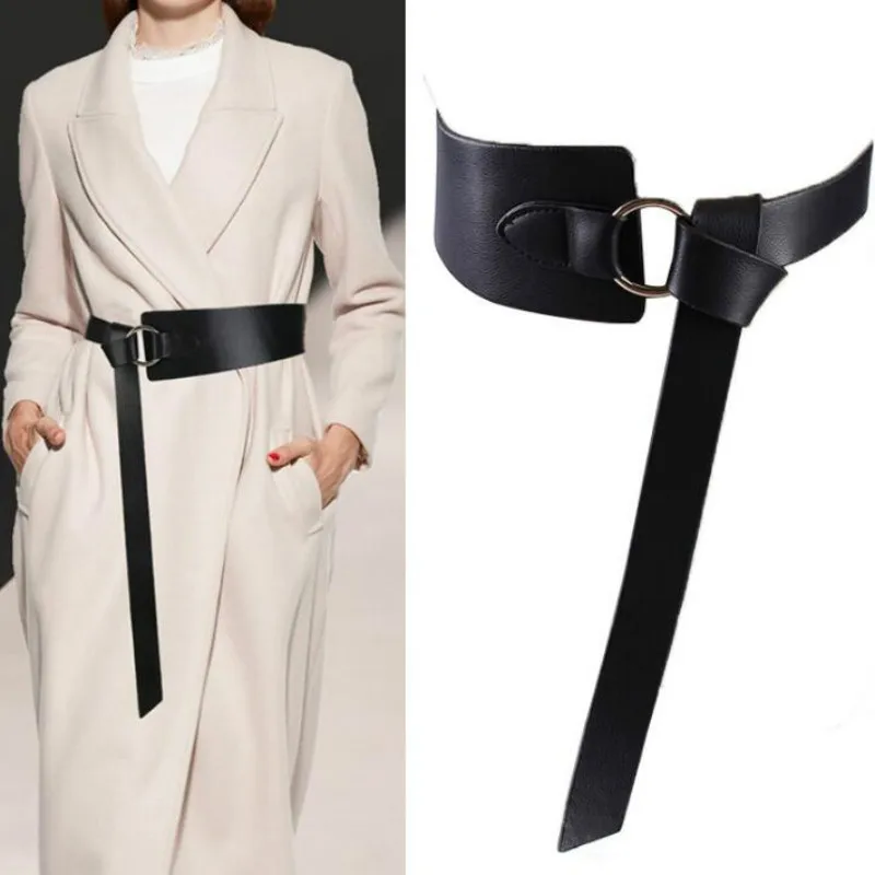 

2021 New Wide PU Leather Corset Belt Female Tie Obi Thin Red Black Bow Leisure Belt for Ladides Wedding Dress Waistband Women's