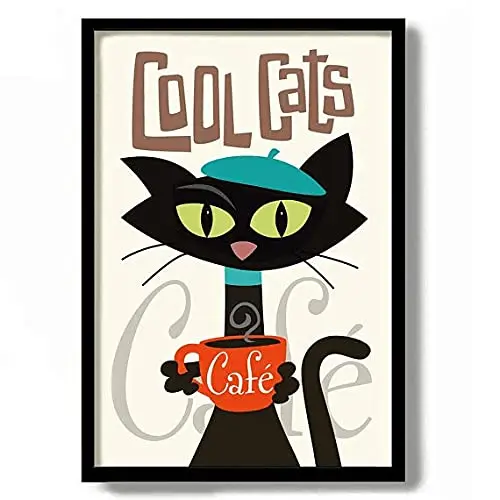 

Cool Cat Cafe Retro Metal Tin Sign, Funny Bathroom Quotes Vintage Office Bar Cafe Farmhouse Wall Decoration Art 12 X 8 Inches