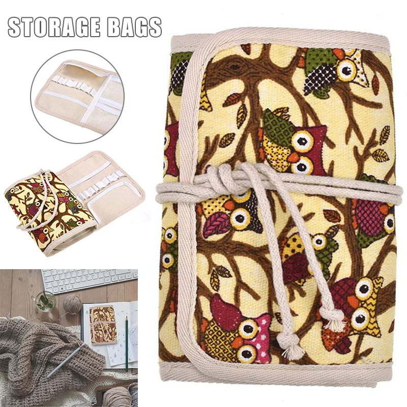 

Owl Crochet Hook Case Needle Holder Storage Organizer Roll Bag Knitting Accessories lpfk DIY Apparel Needlework Storage Arts New
