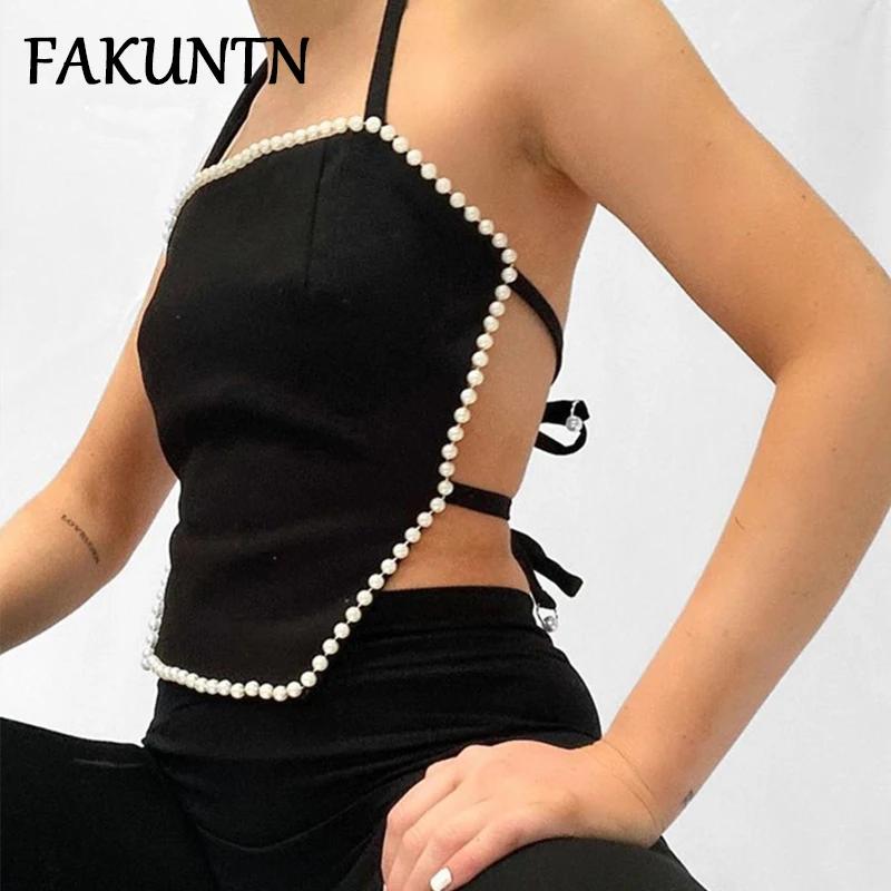 Укороченный топ с открытой спиной и лямкой на шее женские черные пикантные майки