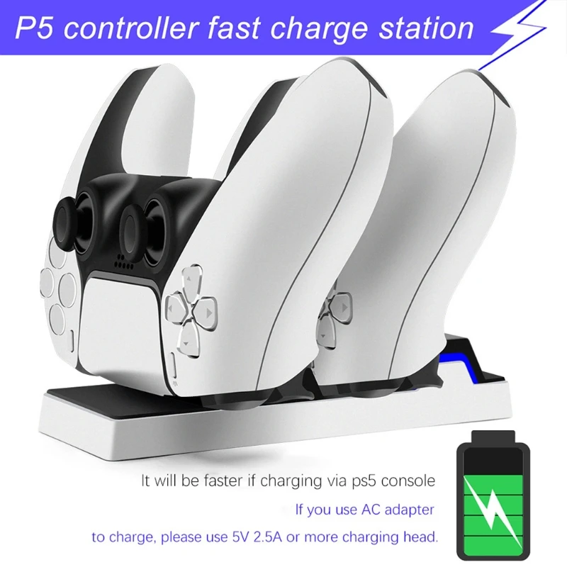 

Dual Fast Charger for PS5 Wireless Controller USB Type-C Charging Cradle Dock Station Joystick Gamped