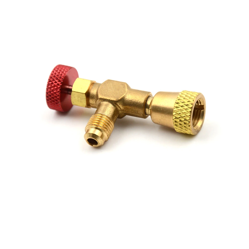 

13*7*5cm R410A Refrigeration Air conditioning Valve Safety Adapter 1/4" SAE Male to 5/16" SAE Famale Charging Hose Valves