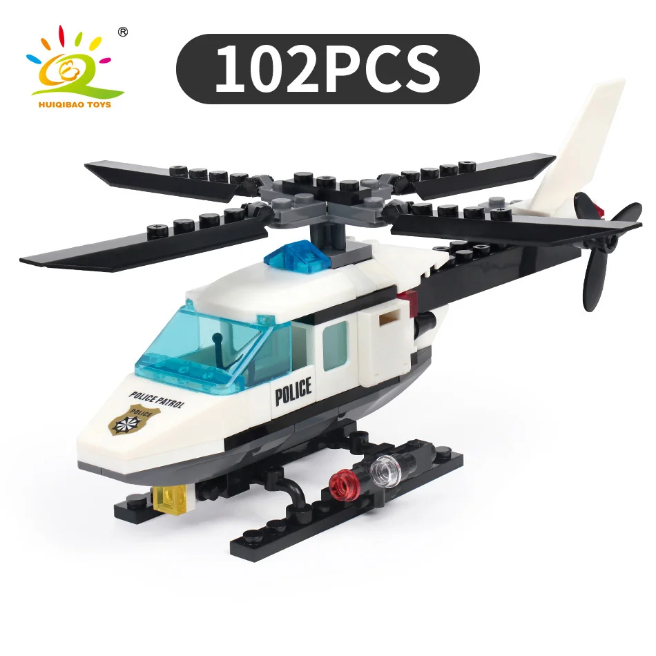 

102pcs Police Helicopter Creative Building Blocks DIY Classic City Police Series Preschool Toys Children's Gifts