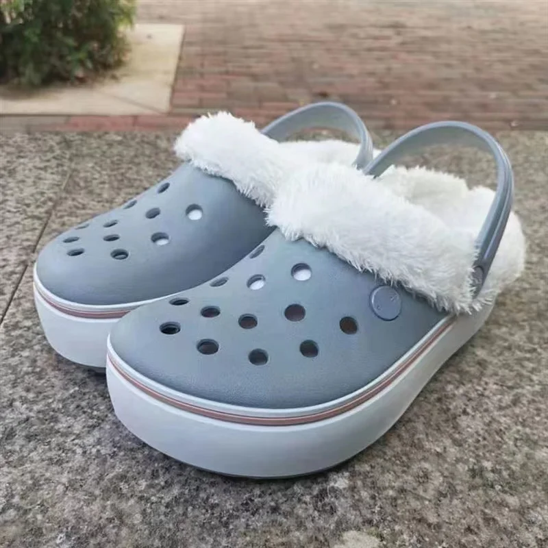 

Fur Slides for Women High Heel Plush Slippers Women Platform Shoes Zapatos De Mujer Furry Slippers House Cotton Cro Slippers