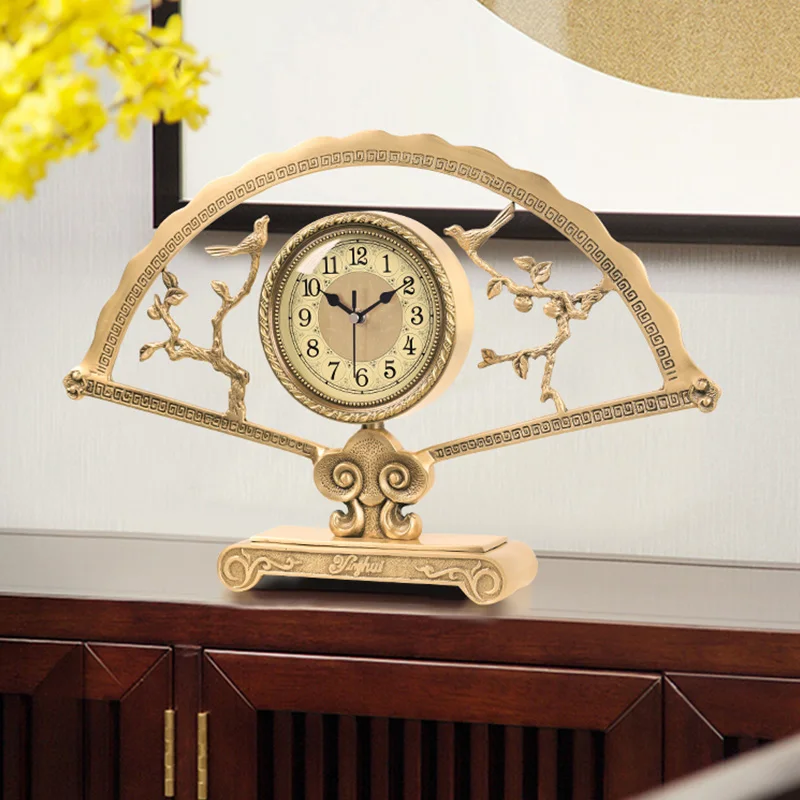 

New Chinese Style Brass Desk Clock Home Living Room Table Clocks Villa Study Room Classical Desktop Decorate Sitting Clock