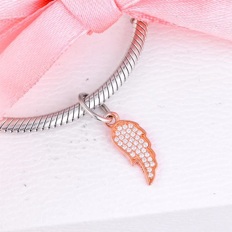 Подходит для Pandora Браслеты подвеска Крыло ангела с покрытием из розового золота