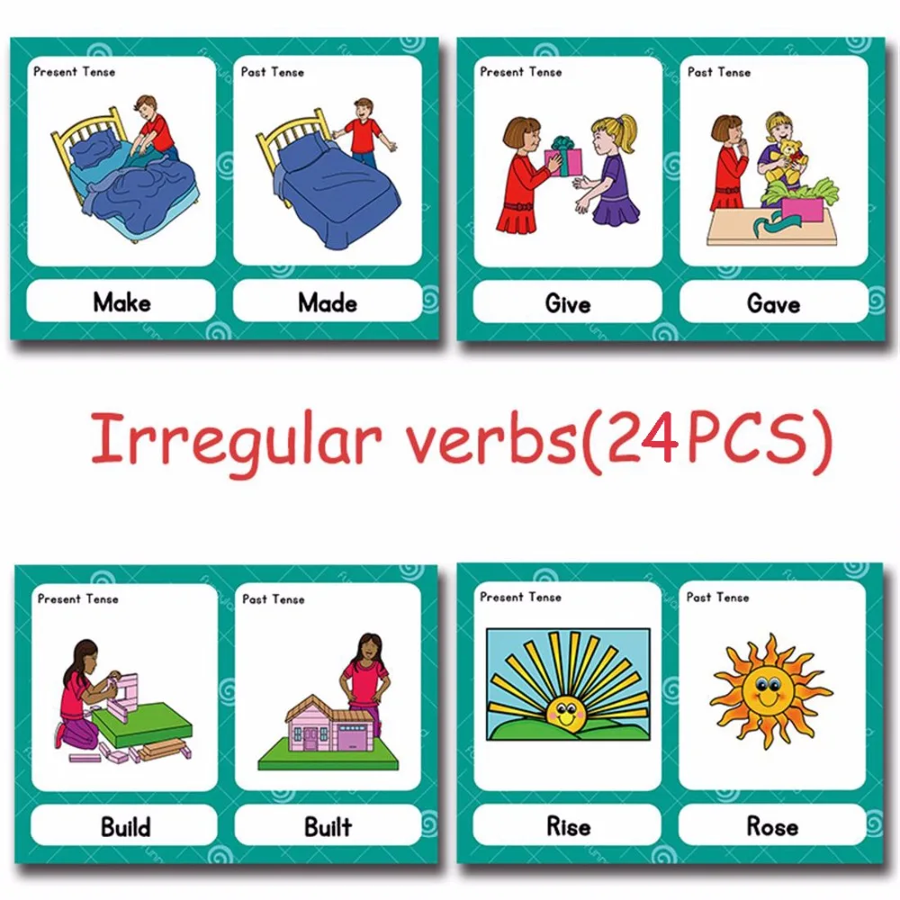 

24 Pcs/Set Irregular Verbs English Flash Cards Pocket Card Kids Children Game Learning Educational Toys