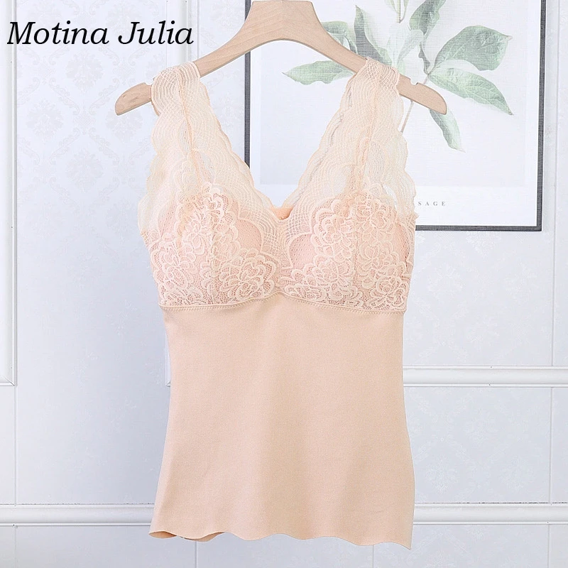 Motina Julia, кружевные лоскутные теплые бархатные майки, нижнее белье, базовый Формирующий топ, женские футболки, топы, зимние
