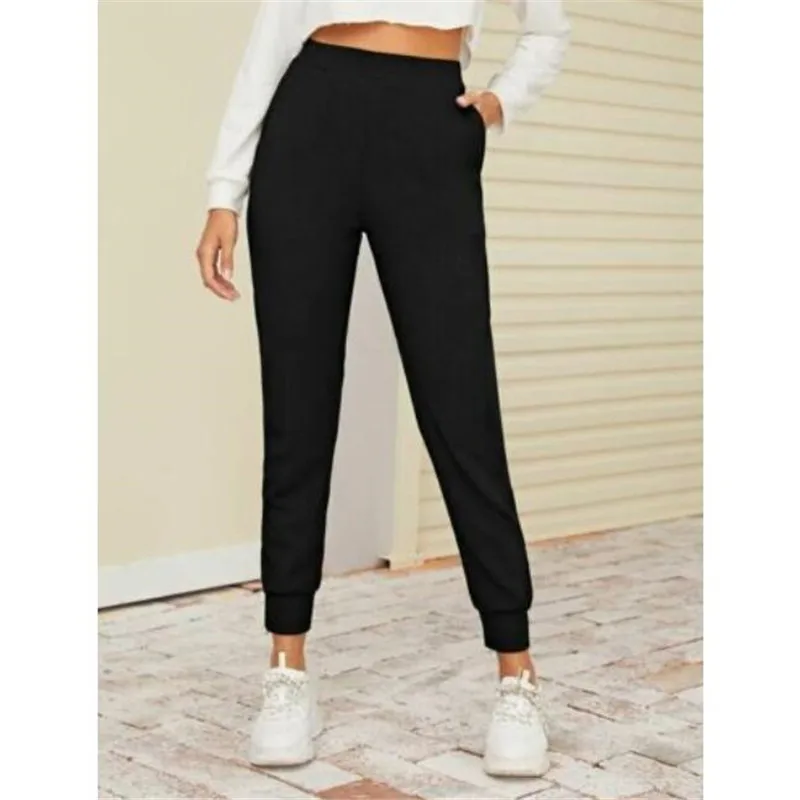 

Summer Autumn Fashion Women Pure Zipper Hem Black Pants 2020 Ladies Side Split Trousers Elastic Waist Sweatpants Pencil Trousers