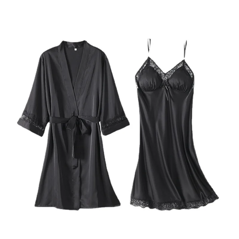 

Pink Wedding Robe Set Women Sexy Kimono Bathrobe Gown Loose Casual Sleepwear Nightgown Silky Soft Satin Home Dress Nightwear