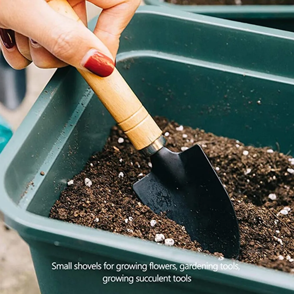 

3pcs Mini Plant Gardening Tools Set Mini Spade Claw Rake Shovel Flowers Planting Wooden Handle Metal Head Gardening Tools